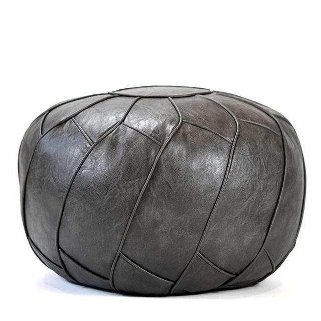 Moderner Faux Leather Pouf Unstuffed Ottoman Moroccan Footstool, Floor Footrest Cushion, Storage Solution - Natural Brown Color (Dark Grey, 23x11)