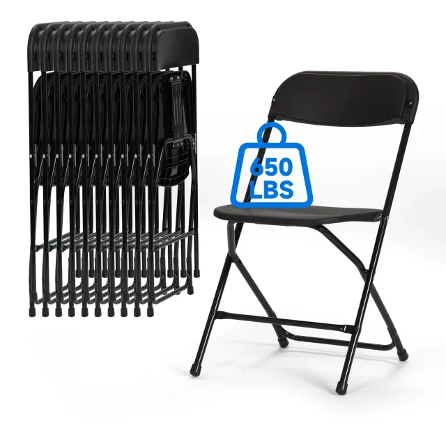 Real Relax 10 PCS Plastic Folding Chair, Folding Chair for Wedding Party Outdoor Indoor, Stackable Folding Chairs Black