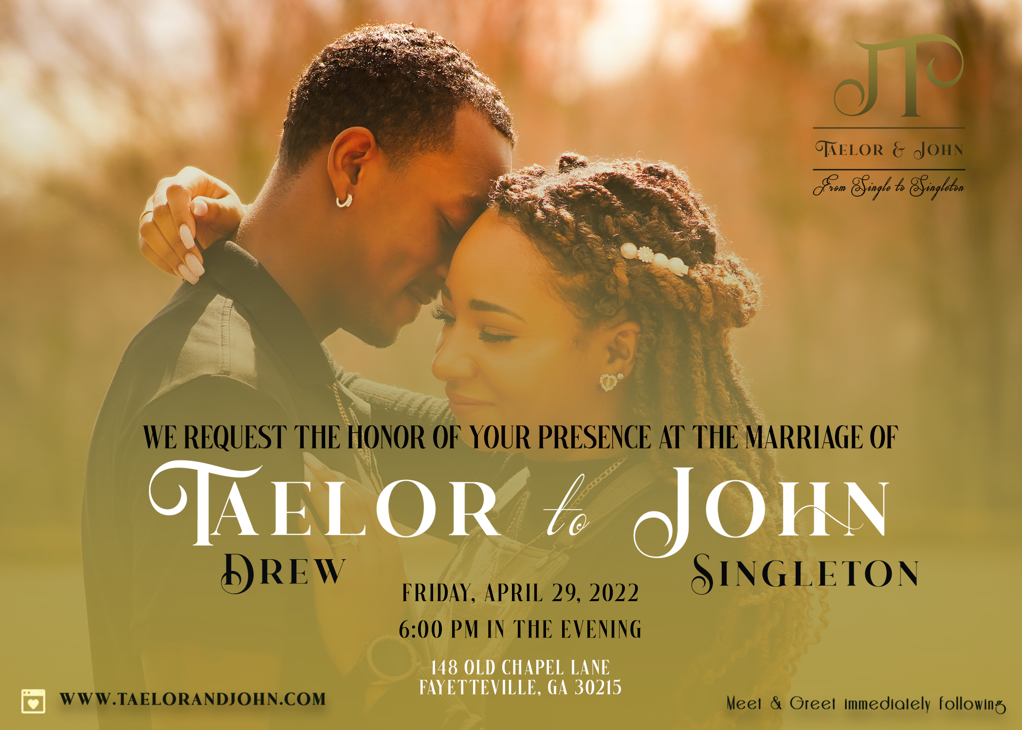 The Wedding Website of Taelor Drew and John Singleton
