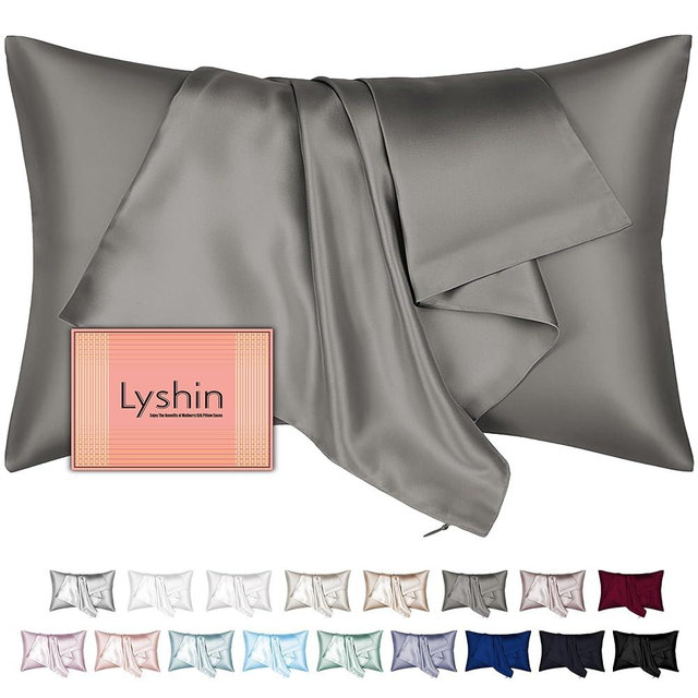 Mulberry Silk Pillow Cases Queen Size with Hidden Zipper, Ultra Smooth and Soft Breathable Cooling Silk Satin Pillowcase for Hair and Skin, Gifts for Women Men (Dark Grey, 20x30 Inches, 1 Pack)