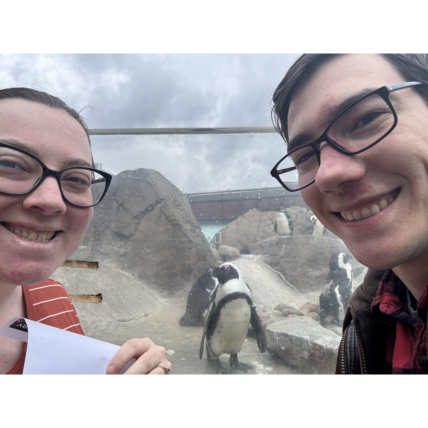 Here we are with one of the cutest penguins at the Aviary! We went on a trip for Nick's birthday, and had a blast!