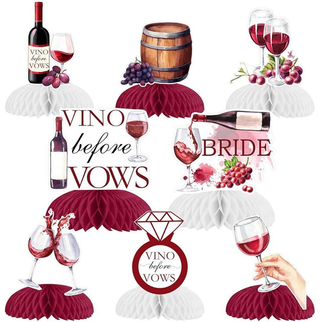 Wonmelody Wine Bachelorette Party Decor 8Pcs Vino Before Vows Honeycomb Centerpieces Vino Before Vows Bachelorette Decor Wine Tasting Burgundy Table Centerpieces Decorations for Burgundy Bridal Shower