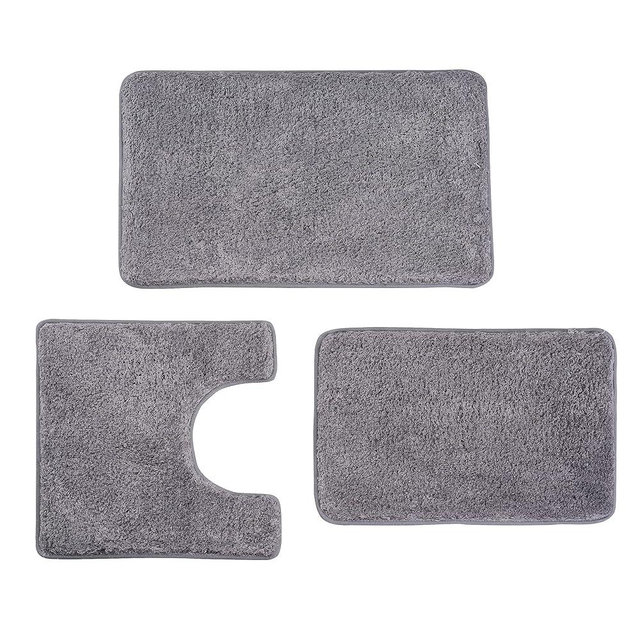 3 Pieces Luxury Bathroom Rug Set with U-Shaped Toilet Rug, Non-Slip Rubber Bottom, Thick Microfiber Fluffy Plush, Water absorption, Quick Dry, Ultra Soft, Bath Mats for Bathroom, Tub(Dark Grey)