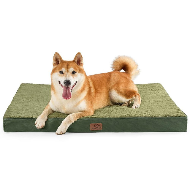 Bedsure Large Dog Beds for Large Dogs - Big Orthopedic Dog Beds with Removable Washable Cover, Egg Crate Foam Pet Bed Mat, Suitable for Dogs Up to 75 lbs, Dark Green