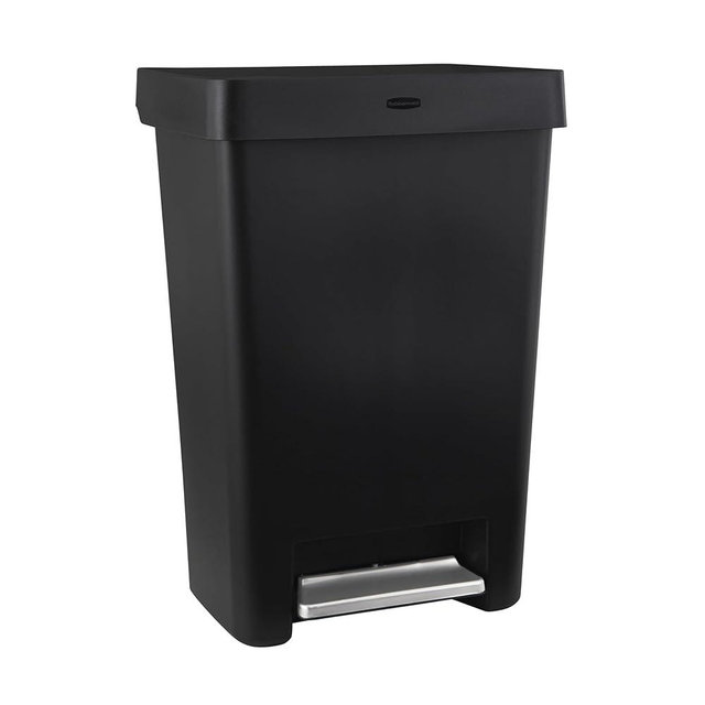 Rubbermaid Step-On Kitchen Trash Can with Lid, 12.4 Gallon, Black, Garbage Container for Home/Kitchen/Apartment/Garage