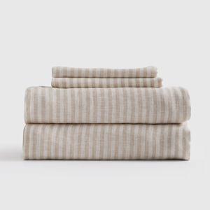 European Linen Stripe Sheet Set in Natural/white Stripe