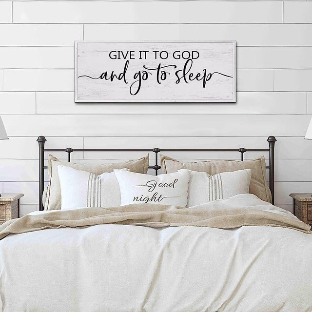 Give It to God and Go to Sleep Sign 41''×16'' Large Above Bed Wall Decor Farmhouse Bedroom Decor Wood Guest Room Decor Framed Wall Art Rustic Master Bedroom Essentials Wall Decoration (Large)