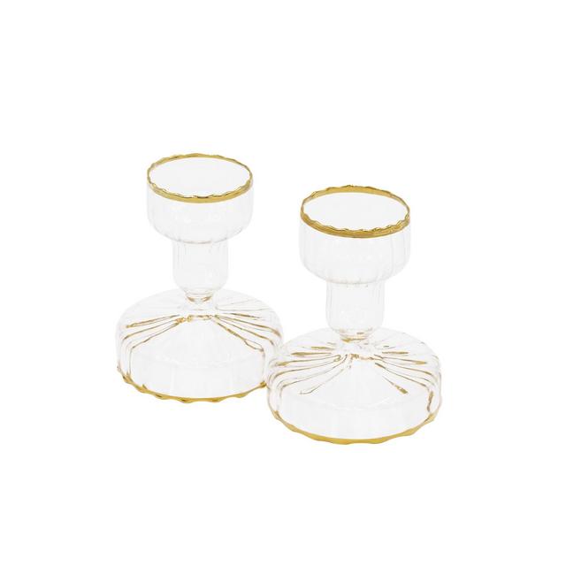 Candy glass short candlestick in gold, set of 2