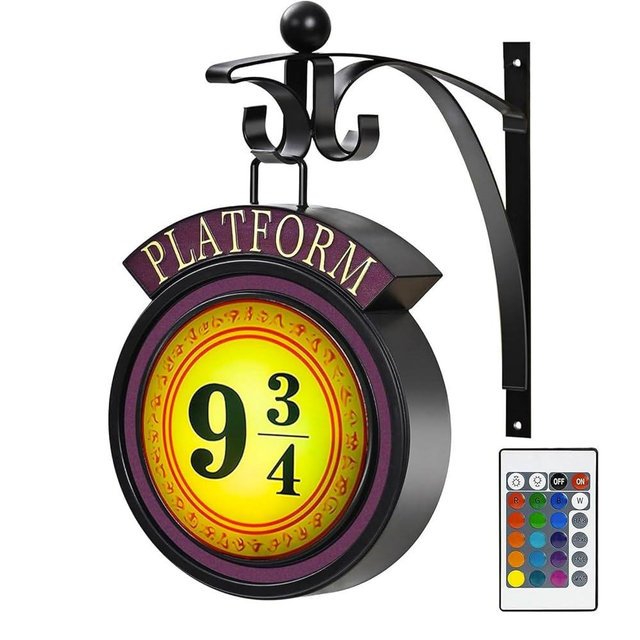 Platform Sign Christmas Decorations, Wireless Sconces, RGB 16 Color Dimmable Night Light, Remote Control, Christmas Decor for Home Party Bedroom, Children‘s Day Birthday Gifts for Kid Movie Fan
