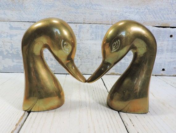 Brass Duck Bookends Heavy Brass Duck/Mallard Heads Vintage Library Home Office Accessory Vintage Home Décor Heavy Well Made Decoy Collector
