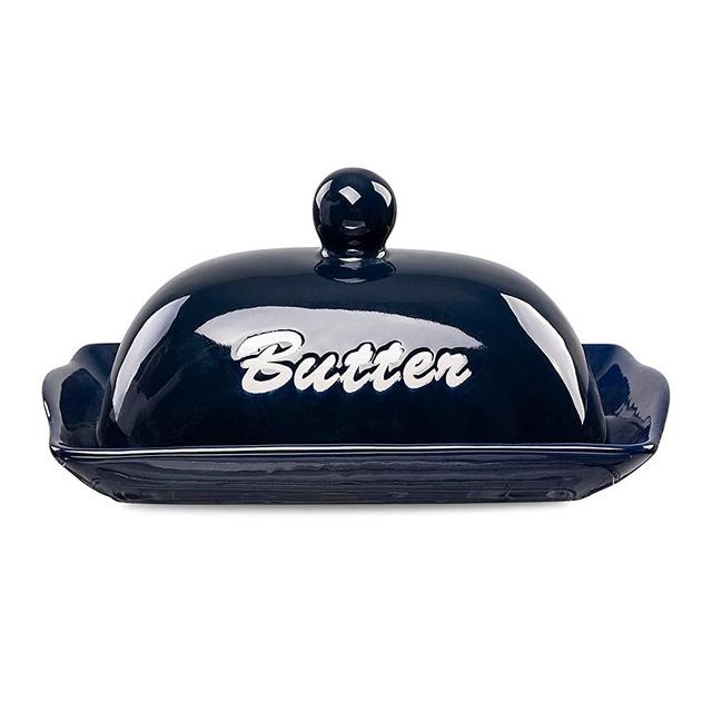 Cutiset Ceramic Stylish Butter dish with handled lid, Perfect Size for Standard Butter Stick (Navy)