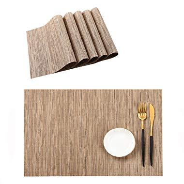 PABUSIOR Placemat, Table Mats Set of 6 Washable, Easy to Clean Non-Slip Woven Vinyl Placemats for Dining Table (12 X 18 Inch Beige)