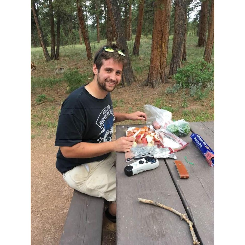 Cooking at our very first Colorado campsite (Painted Rocks, near Colorado Springs).