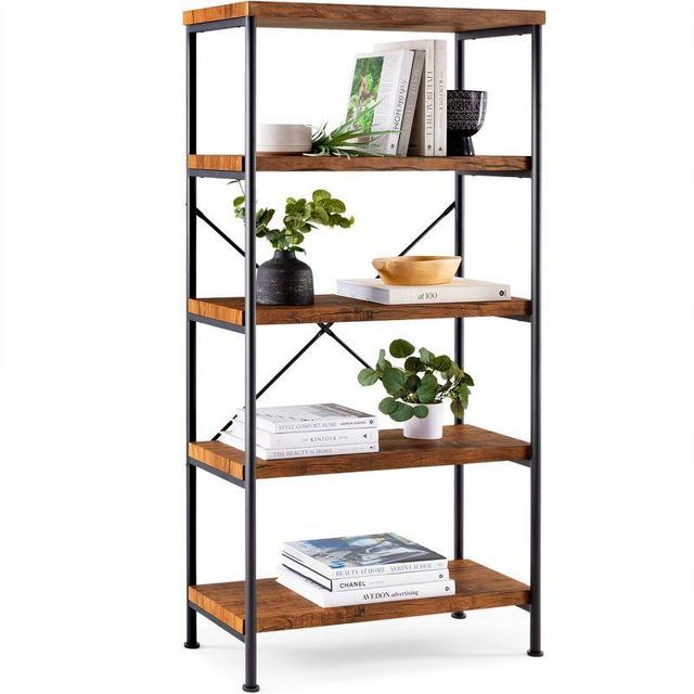 Best Choice Products 5-Tier Rustic Industrial Bookshelf Display Décor Accent w/ Metal Frame, Wood Shelves