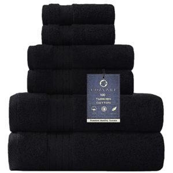 COZYART Black Bathroom Towel Sets 6Pcs 650 GSM 100% Cotton Bath Towel Set for Bathroom Super Absorbent Durable Luxury Set with 2 Bath Towels, 2 Hand Towels, 2 Washclothes