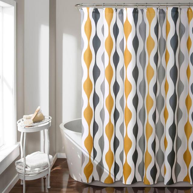 Mid-Century Geometric Shower Curtain in Gold