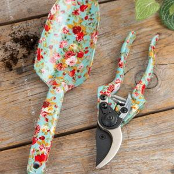 Gardening Shovel & Snips Set - Turquoise Floral