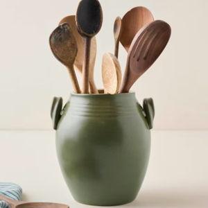 Vintage - Inspired Sage Green Utensil Crock