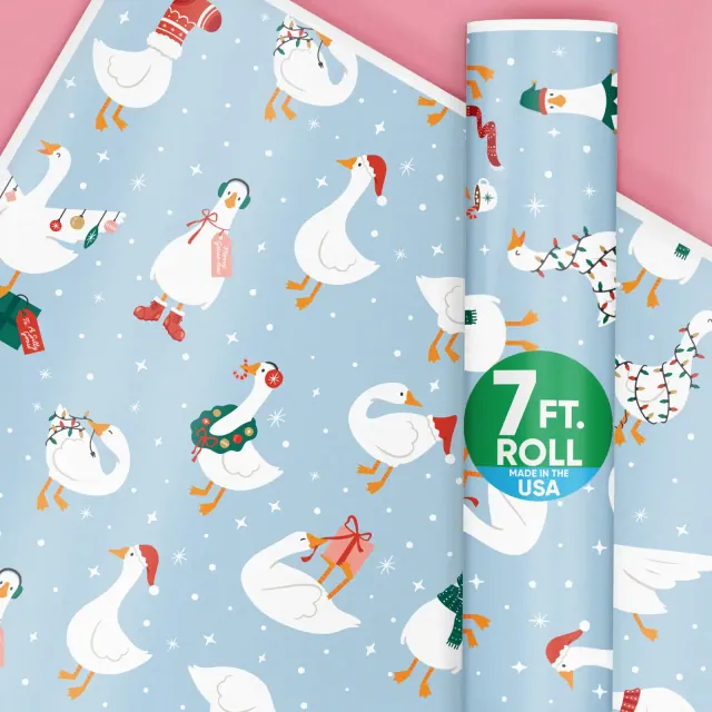 Big Dot of Happiness Christmas Silly Goose Wrapping Paper, Winter Holiday Party Gift Wrap Roll, Funny Christmas Gift Paper, 24 in x 7 feet, 1 Roll