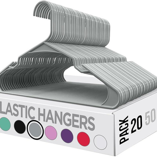 Utopia Home Clothes Hangers 20 Pack - Plastic Hangers Space Saving - Durable Coat Hanger with Shoulder Grooves (Grey)