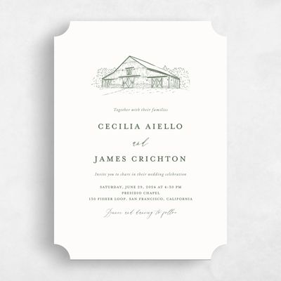 Green Ticket Wedding Invitation - Millbrook Portrait