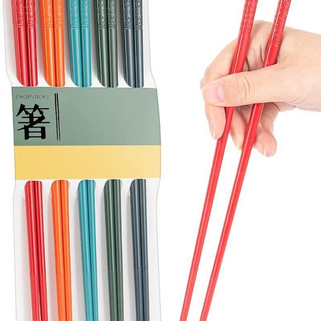 Chopsticks,LIANGKEN 5 Pairs Dishwasher Safe Fiberglass Chopsticks Set,9.5 Inch Reusable Japanese Chinese Chopsticks , Non-Slip, Easy to Use (colorful ) (9.5 inch, colorful)