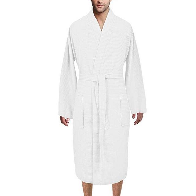 Premium Turkish Cotton Waffle Weave Lightweight Kimono Spa Bathrobe for Men