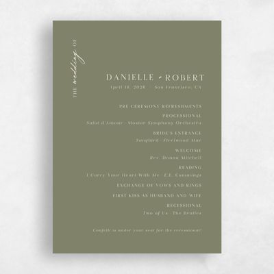 Khaki Green Wedding Program - Asher