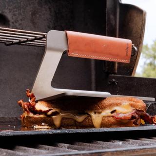 Grill Press with Leather Handle Cover