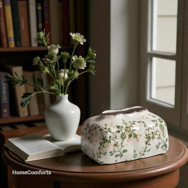 Vintage Floral Ceramic Tissue Box Cover – Elegant Home Décor Accent