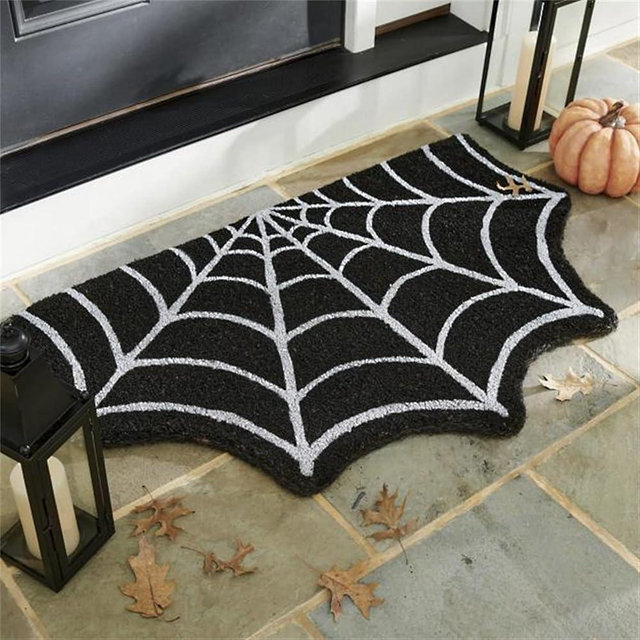 Halloween Doormat, Spider Web Spooky Gothic Cute Fun Halloween Floor Mat, Non Slip Washable Welcome Door Mat, Fall Thanksgiving Rugs for Indoor Outdoor Entrance Home Bathroom Living Room Decor (Black)