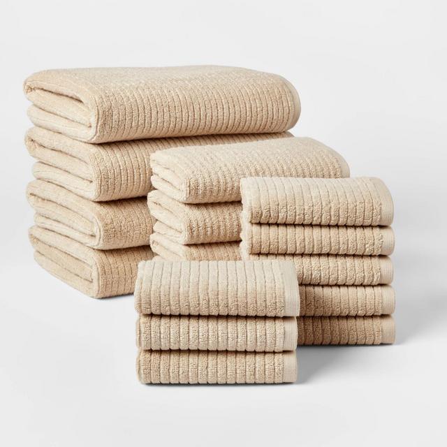16pk Quick Dry Bath Towel Starter Bundle Tan - Threshold™
