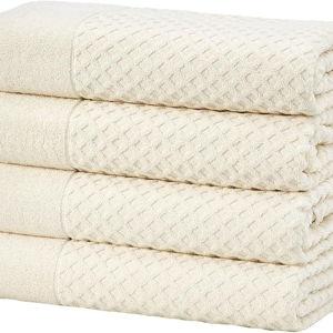 Great Bay Home Ivory Bath Towels - 100% Cotton 4 Pack 54x27 Bath Towel Set - Absorbent, Durable, Quick-Dry Towels for Bathroom (Ivory)