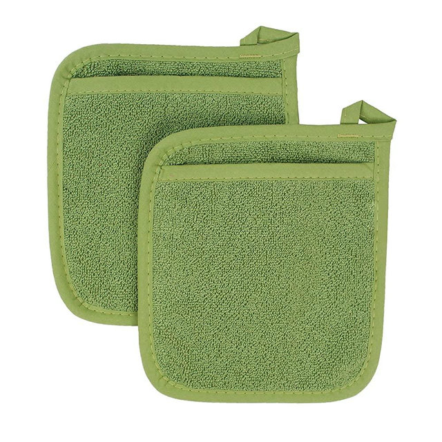Ritz Royale Collection 100% Cotton Terry Cloth Pocket Mitt Set, Dual-Function Hot Pad/Pot Holder, 2-Piece, Cactus Green