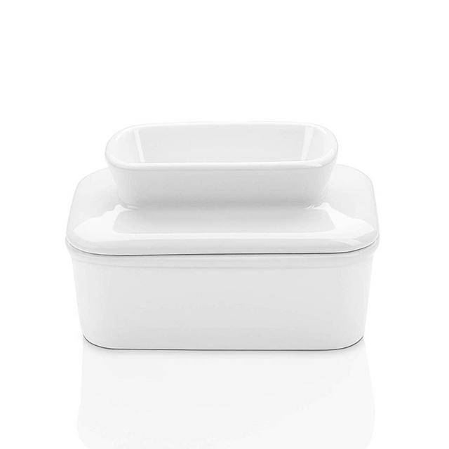 Sweese 310.101 Porcelain Butter Dish with Water - French Butter Keeper Crock - Perfect for West Coast Butter - Spreadable without Refrigeration, White