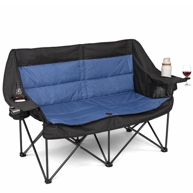 Double Camping Chairs for Adults Folding Loveseat, Heavy Duty Oversized 2 Person Camping Couch Outdoor Portable Folding Chair for Lawn, Patio