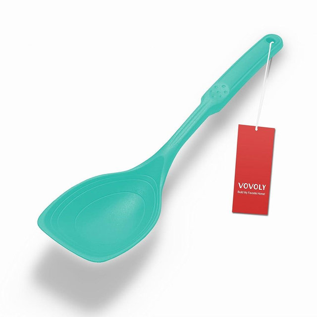Large Silicone Cooking Spoon, Non-Stick Solid Spoon with Deep Blow and Measurement Mark for Mixing, Serving, Draining, Scooping, Scraping, Heat Resistant Kitchen Utensils, Teal