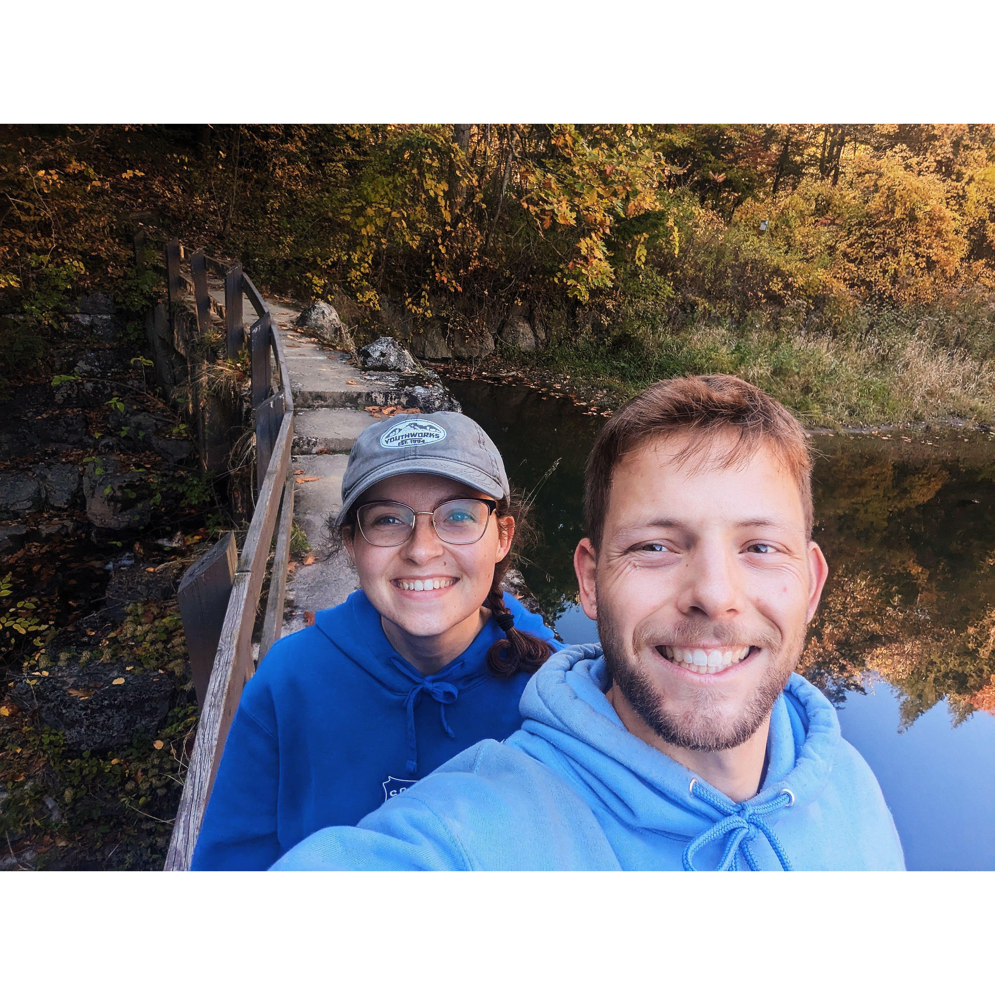 This photo is from our first camping trip last fall -- we went to the Finger Lakes region of New York and enjoyed lots of hikes together.