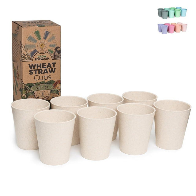 Grow Forward Premium Plastic Kids Cups - 13 oz Unbreakable Wheat Straw Cups for Kids - Non Toxic BPA Free Drinking Glasses for Water, Smoothie - Small Dishwasher Safe Kitchen Tumblers - Sahara