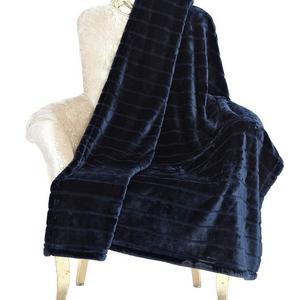 Bertte Ultra Velvet Plush Super Soft Decorative Stripe Throw Blanket-50 x 60", Navy