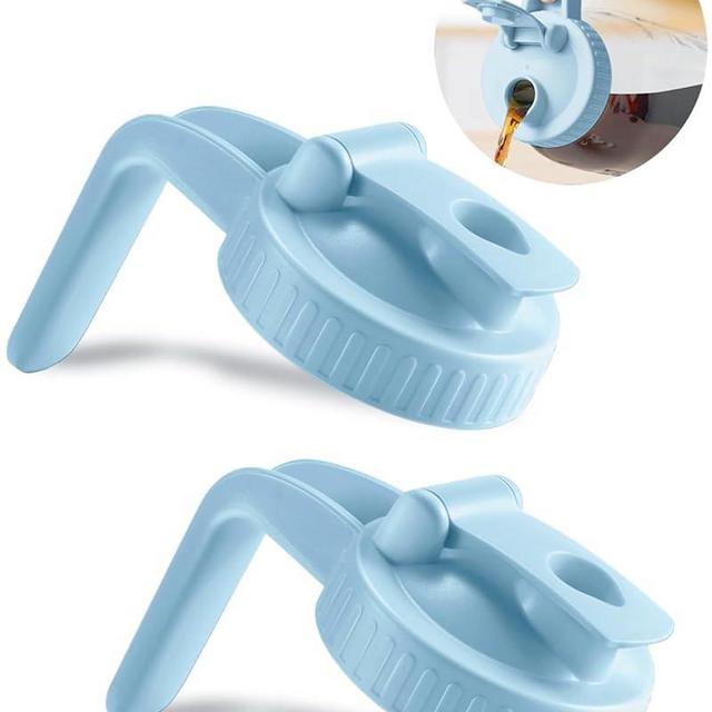 2 Pack Wide Mouth Mason Jar Lids V-Shaped with Handle, Mason Jar Pour Spout Lid with Extended Flip Lid Easy to Open, Airtight Leak Proof and Durable