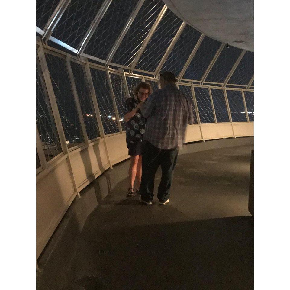 Donnie proposed after the fireworks on top of the Skylon Tower.  A visitor recognized what was happening and snapped the photos of the proposal and sent them to me in e-mail!  I said yes!