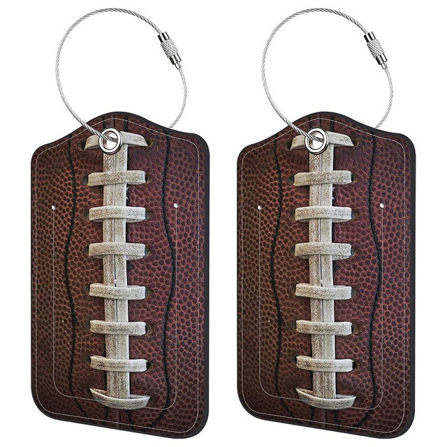 Neidius 2 Pack Luggage Tags for Suitcase,American Football Close-up PU Leather Idea Baggage Tag with Name Labels Privacy Cover Metal Ring Men and Women Travel Cruise Labels
