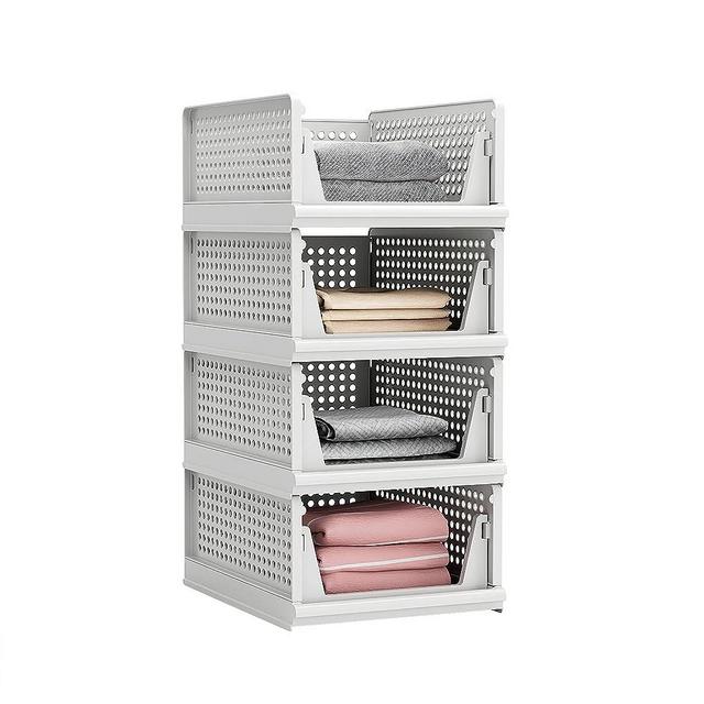 Proarea 4 Pack Stackable Plastic Storage Basket Closet Organizer Bin Foldable Clothes Organizer Storage Drawer Shelf Container for Living Room Bathroom Kitchen Office (4L)