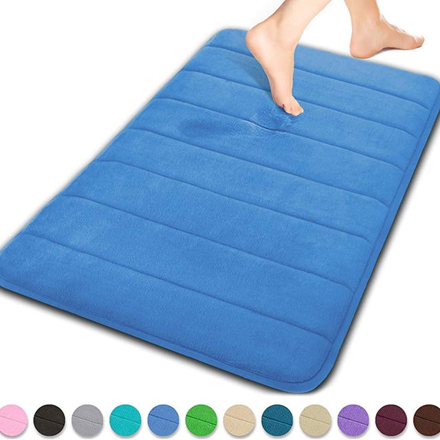 Yimobra Memory Foam Bath Mat, Comfortable, Soft, Super Water Absorption, Machine Wash, Non-Slip, Thick, Easier to Dry for Bathroom Floor Rug (24 x 17 Inch, Blue)
