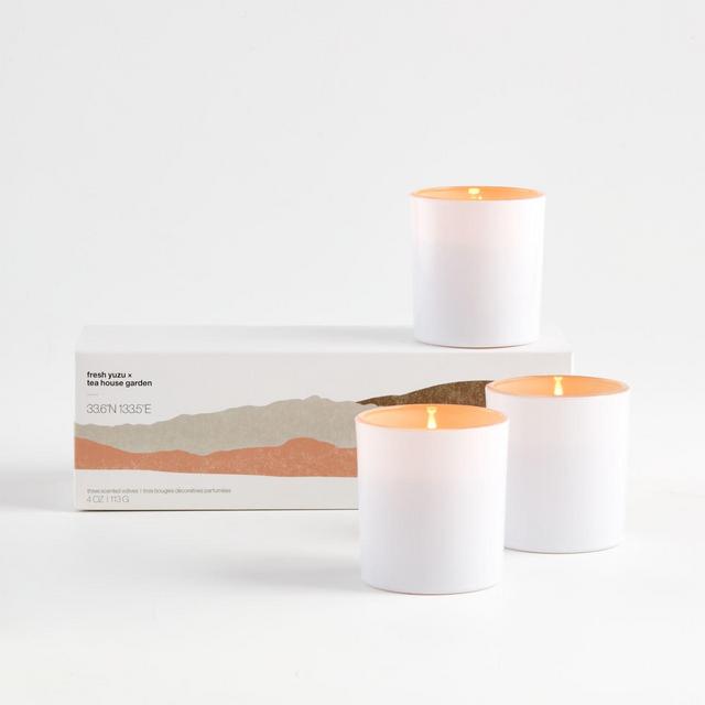 Fresh Yuzu and Teahouse Garden Scented Votive Candles, Set of 3