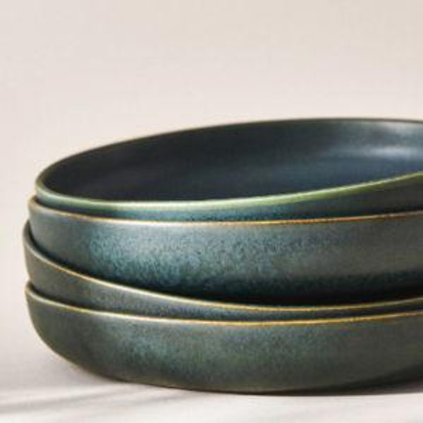 The Jasper Portuguese Stoneware Pasta Bowls, Set of 4 - Dark Turqouise