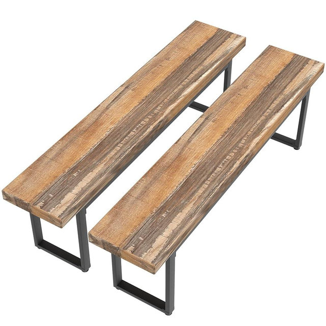 STHOUYN 59” Dining Bench Pair of 2 for 6-8 Person, Farmhouse Indoor Kitchen Table Benches, Bed Bench, Industrial Shoe Bench, Entryway Benches (Brown 2pcs)