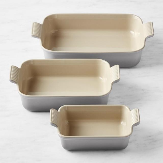 Le Creuset Heritage Open Rectangular Dishes, Set of 3, French Grey