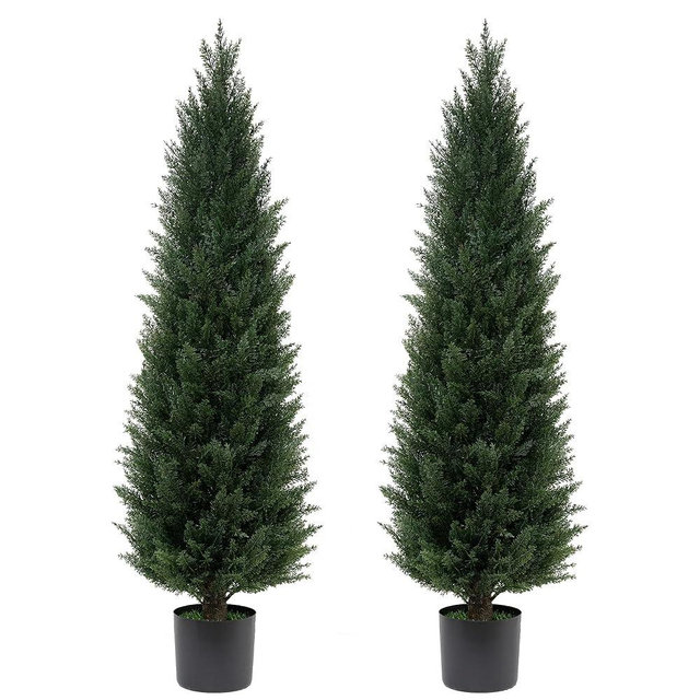 ECOLVANT Two 4FT Artificial Cedar Trees Artificial Topiary UV Resistant Potted Plant Artificial Outdoor Tree Artificial Plants for Indoor Outdoor Garden